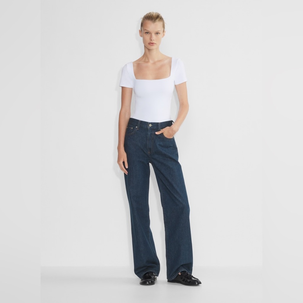 Aritzia White Contour Square-Neck Short Sleeve Bodysuit